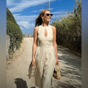 Elegant Beige Sleeveless Midi Dress with Sexy corset fit & flare in small